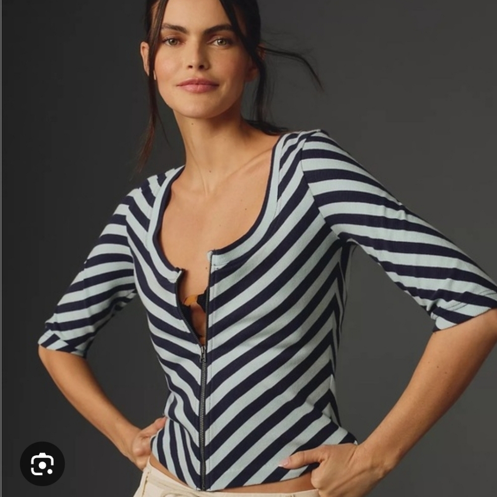 ANTHROPOLOGIE Maeve Scoop Neck Zip Front Top, Small